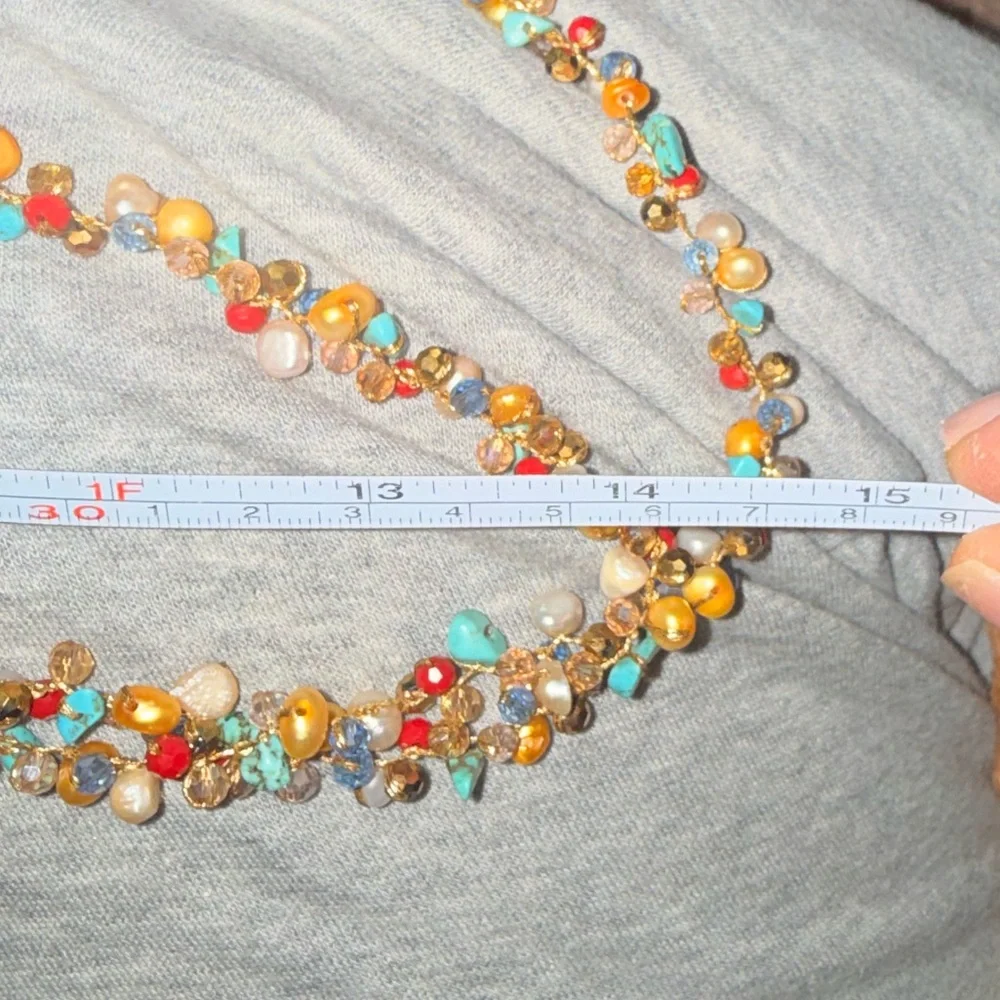 Vintage Real pearl turquoise Jasper and other stones in 925 Beaded Necklace